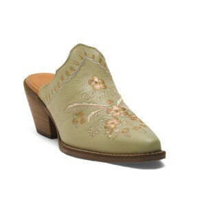 DINGO Mint Made In Mexico Leather Mules With Wildflower Embroiderey